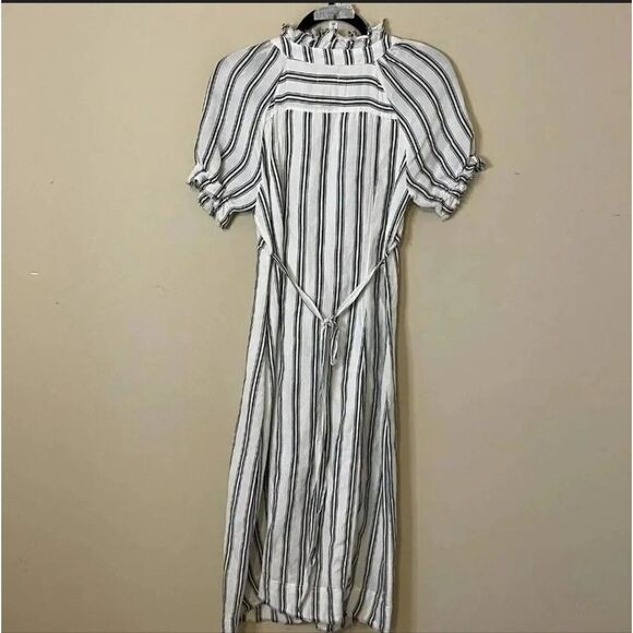ANTHROPOLOGIE PILCRO Ruffle Gray White Linen Tie Back Midi Dress 0 XS S - Picture 5 of 5